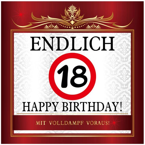 Aufkleber 'Endlich 18 - Happy Birthday!' Maße: ca. 10 x 10 cm