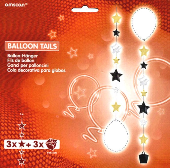 'Sterne' Balloon Tails im 3er-Pack., ca. 1 m, Kunststoff + Papier, Farbe: edel