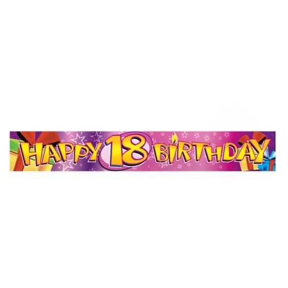 'Happy 18th Birthday', Banner, pink, ca. 270 cm lang