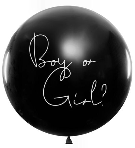 Ballon-Set Boy or Girl? schwarzer Ballon mit pinkem Konfetti