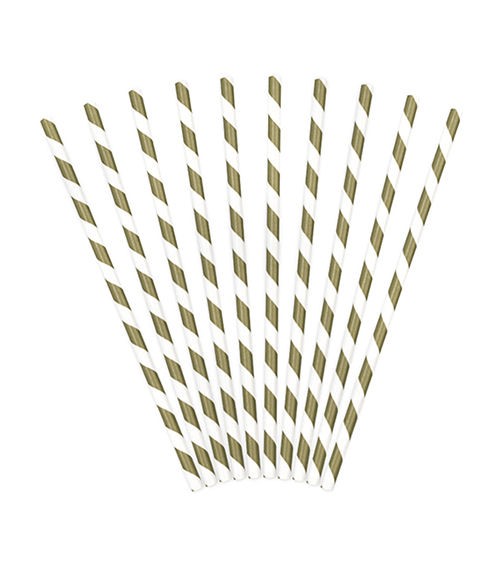 Papier-Strohhalme im 10er-Pack., gold-weiß, Länge: ca. 19,5 cm, ca. 5 mm Ø