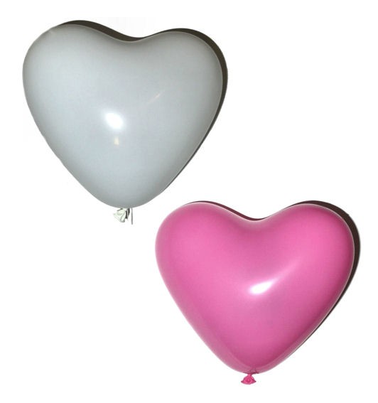 10 Herzballon, mittelgroß, pink-weiß, ca. 25 cm Ø, ca. 60 cm Umfang,