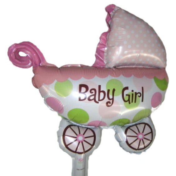 Mini-Folien-LUFTballon 'Kinderwagen - Baby Girl' mit Ventil