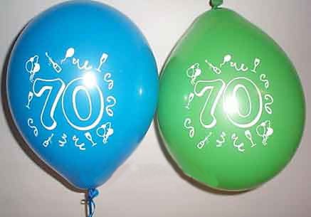 Latex-Rundballon 'Zahl 70' bunt, im 10er Pack. - II. WAHL