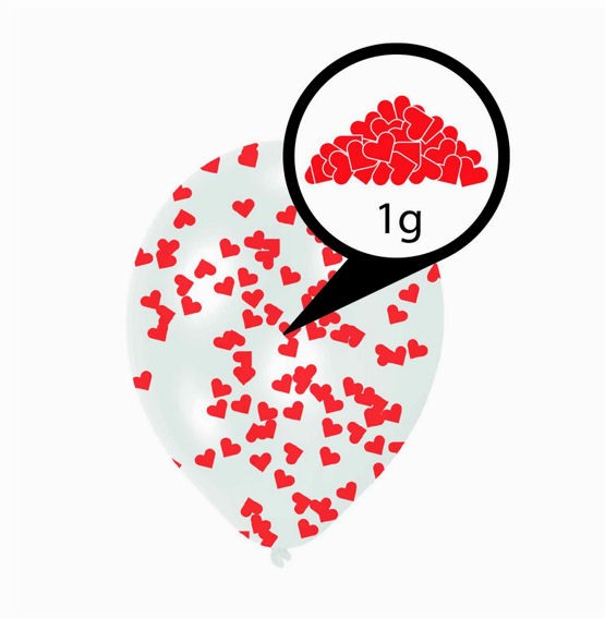 'Confetti-Balloons - Love' 11", 6 transp. Ballons mit rotem Herz-Konfetti