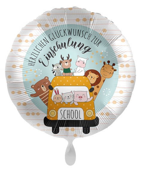 Folien-Rundballon (A) 'Herzlichen Glückwunsch - Schoolbus Happy Animals' 43 cm