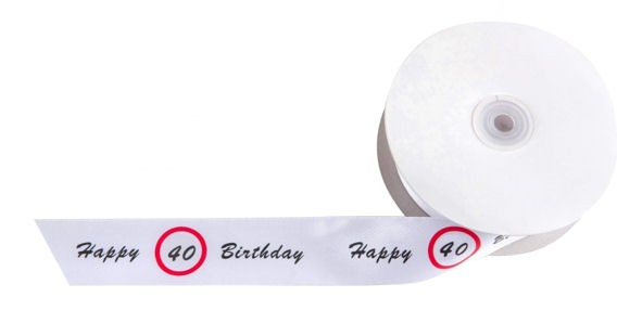 'Verkehrszeichen - Happy 40 Birthday' Schleifenband ca. 4 cm breit, METERWARE