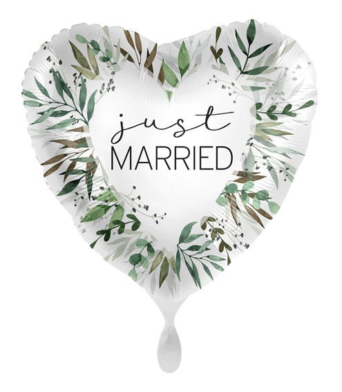 Folien-Herzballon (A) 'Natural Greenery Wedding - Just Married', ca. 43 cm