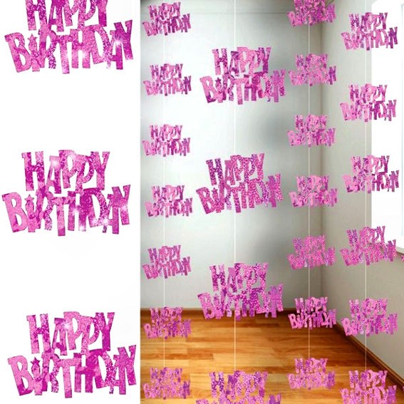 String Decoration 'Happy Birthday' pink, Hängedeko im 6er-Pack.