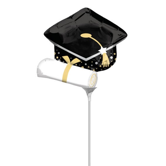 Folienballon-Stecker 'Black Grad Cap & White Diploma'