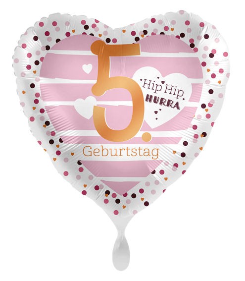 Folien-Herzballon (A) '5. Geburtstag - Hearts', ca. 43 cm