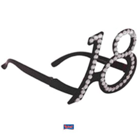 '18' - Brille, Party-Brille/Gag-Brille in Zahlen-Form, schwarz mit Strass