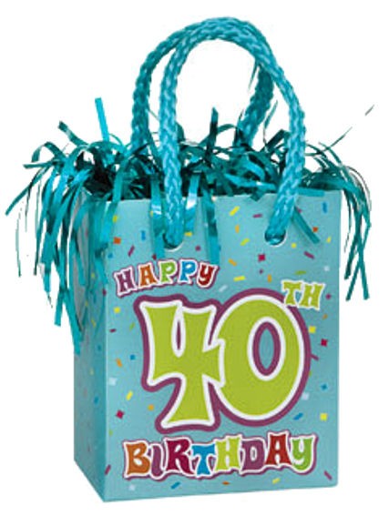 'Happy 40th Birthday' ca. 180 gr. schwer, Mini Geschenktasche-Ballongewicht