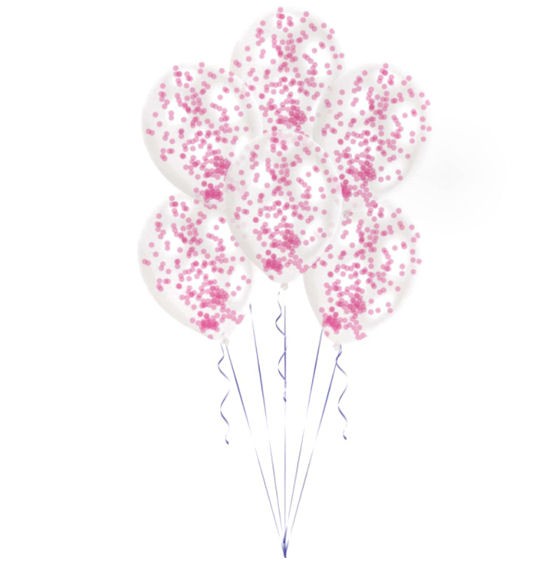 'Confetti-Balloons - Pink' 11", 6 transp. Ballons mit pinkem Konfetti