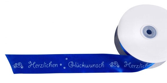 'Herzlichen Glückwunsch' blau, Schleifenband ca. 4 cm breit, METERWARE