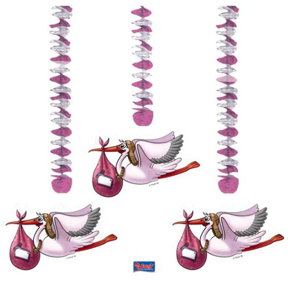 'Storch - It's a Girl' Rotorspiralen im 3er-Pack., pink/silber