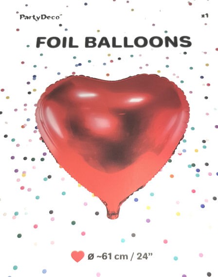 Folien-Herzballon (E), ca. 24" / 61 cm Ø, rot