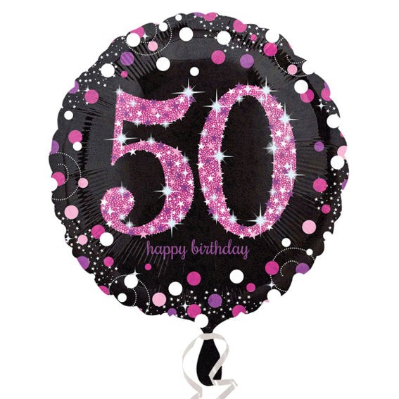 Folien-Rundballon (A) 'Pink Celebration - 50 Happy Birthday', ca. 45 cm Ø