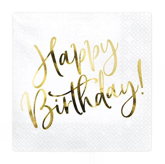 Servietten 'Trend - Happy Birthday' weiß-gold, ca. 33 x 33 cm, im 20er-Pack.