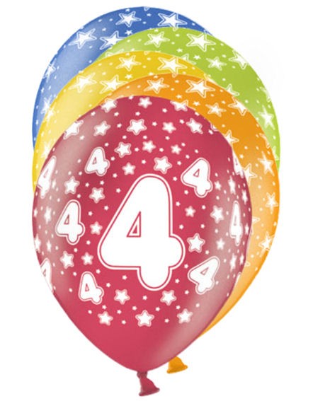 Latex-Rundballon 'Zahl 4', bunt, im 6er Pack.
