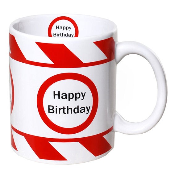 'Verkehrszeichen - Happy Birthday' Keramik Becher / Tasse, ca. 8 x 10 cm