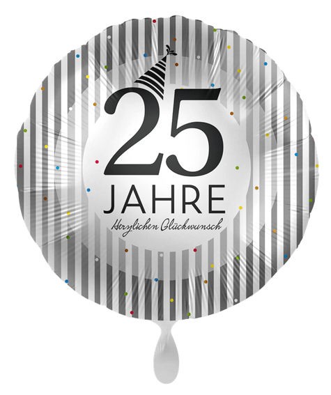 Folien-Rundballon (A) 'Silver Stripes - 25 Jahre Herzl. Glückwunsch', ca. 43 cm