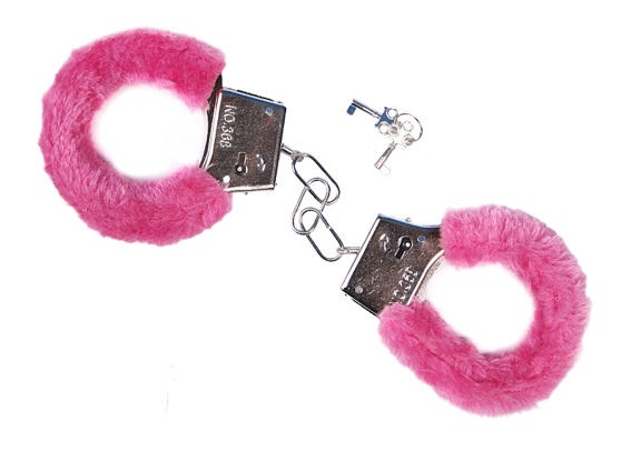 Metall-Handschellen im Kunstpelz, pink