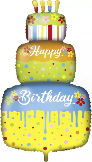 FolienballonShape (F) 'Happy Birthday Cake', 3-stöckig, ca. 95 cm