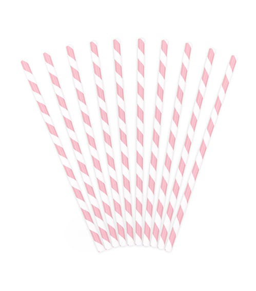 Papier-Strohhalme im 10er-Pack., rosa-weiß, Länge: ca. 19,5 cm, ca. 5 mm Ø