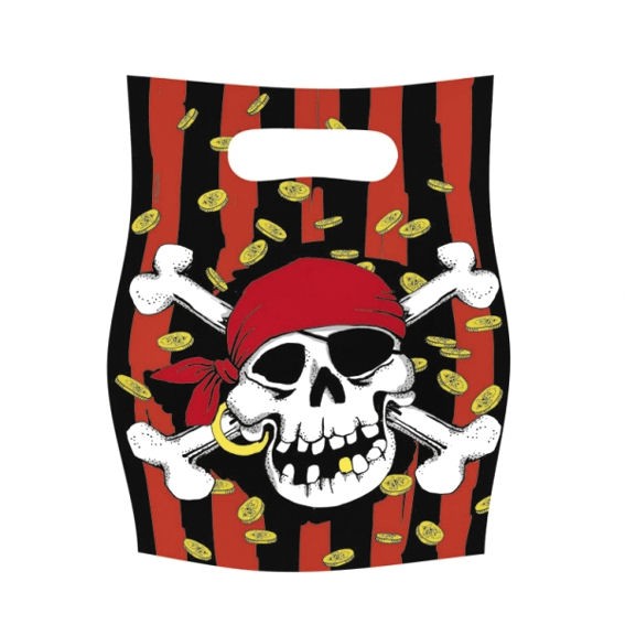 'Jolly Roger' Party-Tüten / Mitbringseltüte / Kunststoff-Beutel, 6er-Pack.