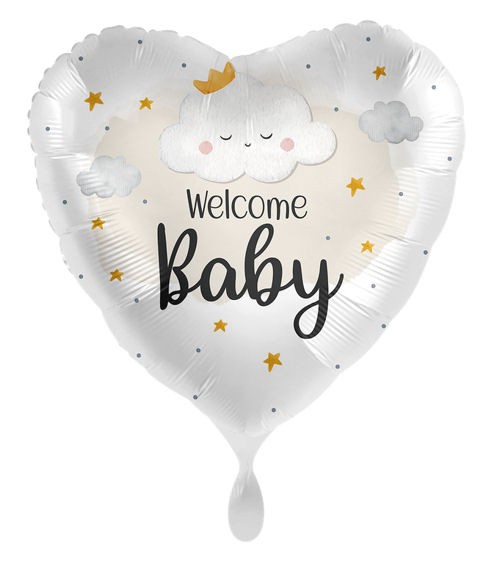 Folien-Herzballon (A) 'Welcome Baby - Little Cloud', ca. 43 cm