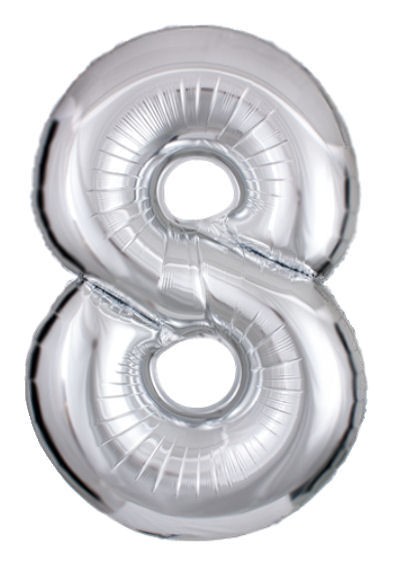 'Zahl 8', silber, Folien-LUFTballon mit Ventil ca. 30" / 76 cm