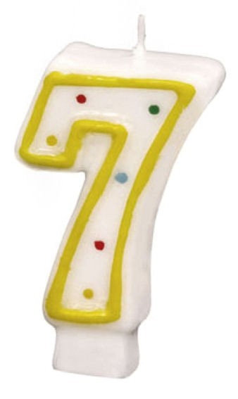 '7 - Polka Dots' Party-Zahlen-Kerze, gelb