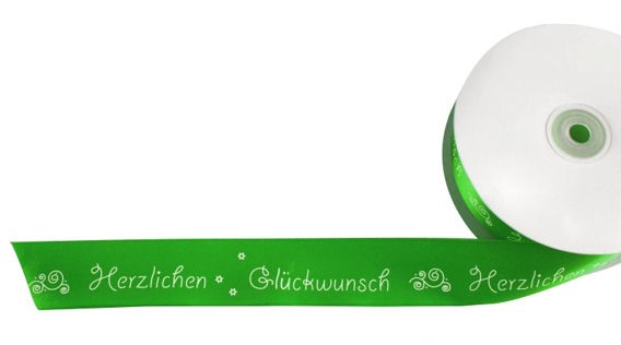 'Herzlichen Glückwunsch' grün, Schleifenband ca. 4 cm breit, METERWARE