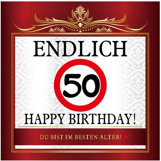 Aufkleber 'Endlich 50 - Happy Birthday!' Maße: ca. 10 x 10 cm