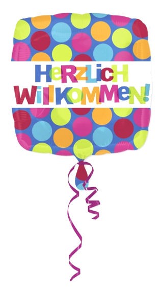 Folien-Quadratballon (A) 'Herzlich Willkommen', ca. 43 cm Ø