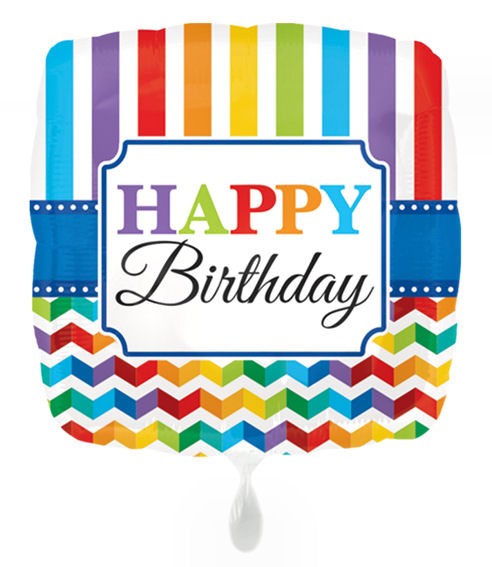 Folien-Squareballoon (A) 'Stripes & Chevron Happy Birthday', ca.  43 cm