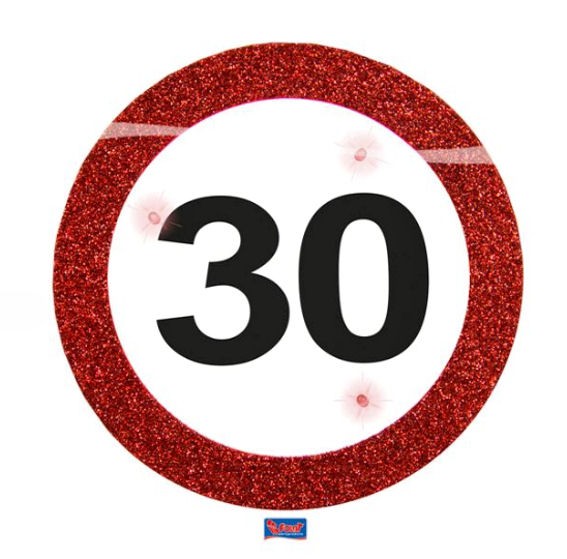 'Verkehrszeichen 30' LED Party Button, mit Nadel + Aufsteller, II. WAHL