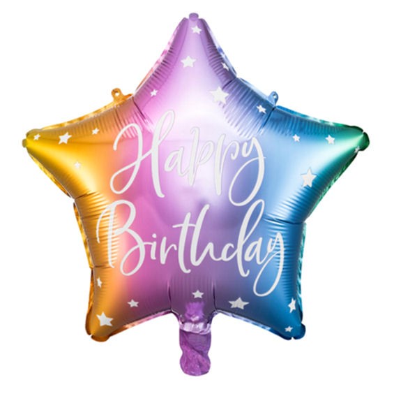 Folien-Sternballon (A) 'Happy Birthday Star - Rainbow' ca. 40 cm