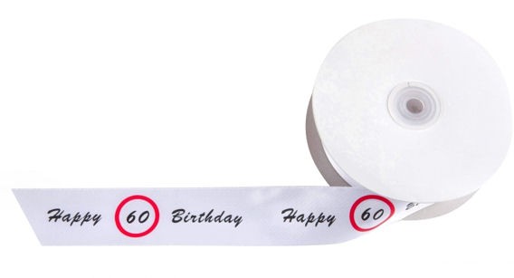 'Verkehrszeichen - Happy 60 Birthday' Schleifenband ca. 4 cm breit, METERWARE